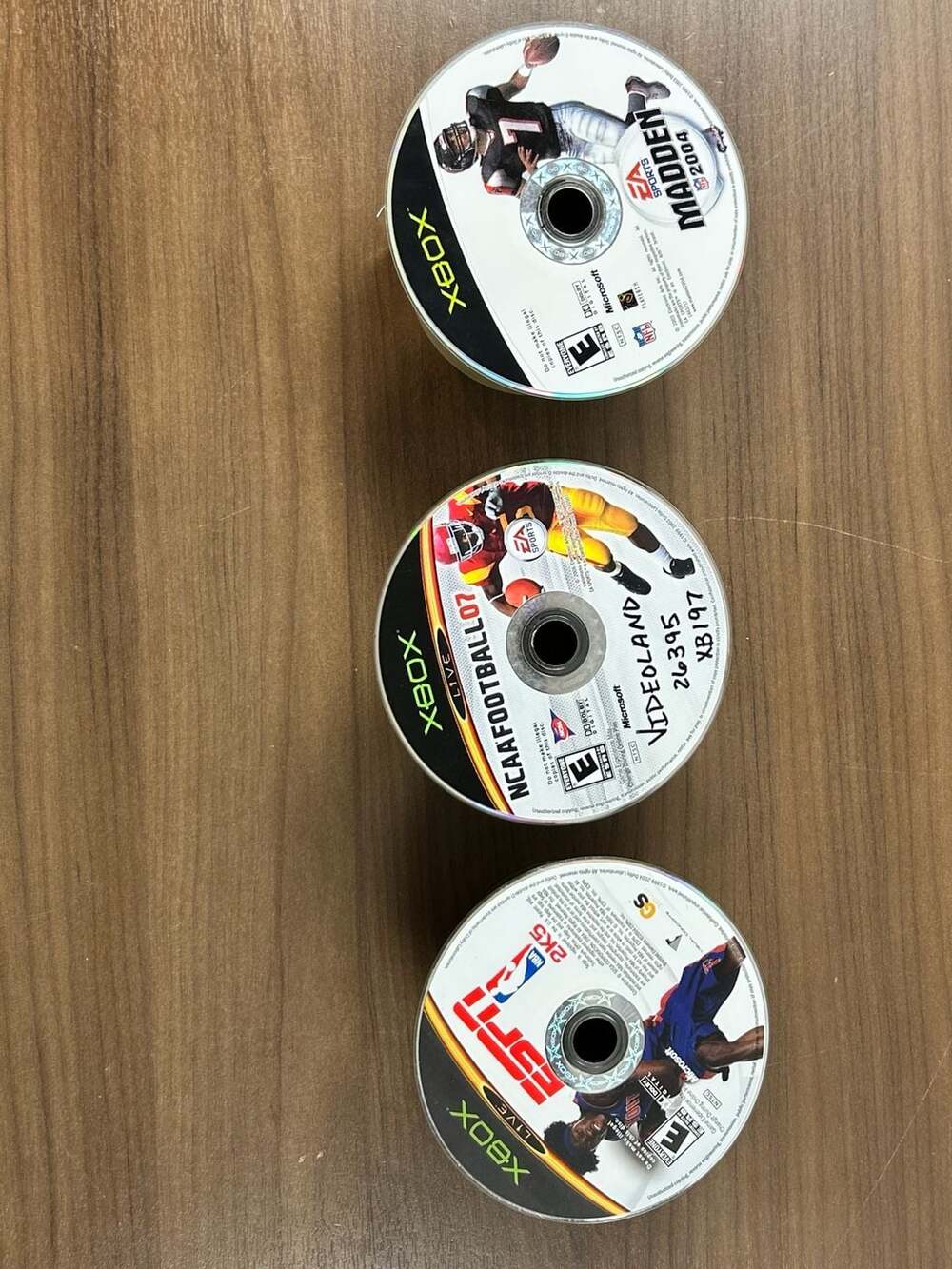 Original Xbox Lot 3 NCAA Football 07 Madden 2004 ESPN NBA 2K5 Discs Only Unteste